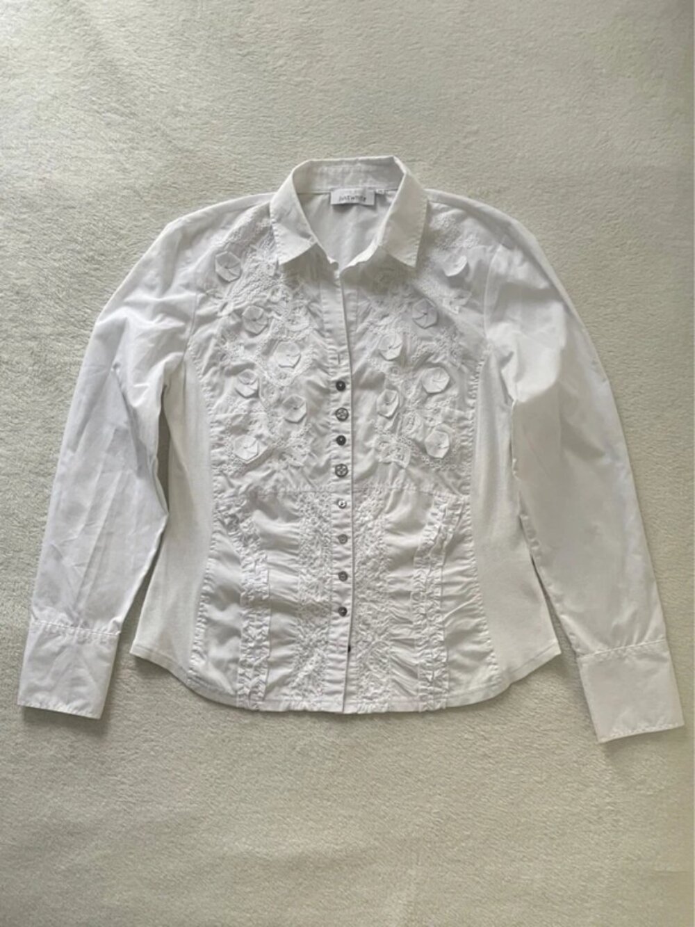 Vintage Y2K Just White 3D Floral Ruched Details Button Shirt Size S
